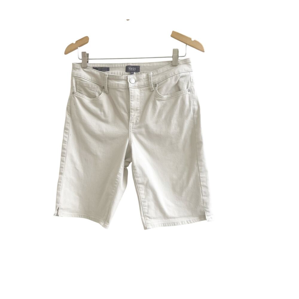 NYDJ Brielle Bermuda Shorts Womens 8 Beige Denim Flat Front Classic Fit Stretch
